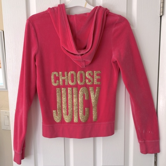 Juicy Couture Jackets & Blazers - Juicy Couture Y2K VTG hot pink velour track  hoodie ChooseJuicy gold glitter Med